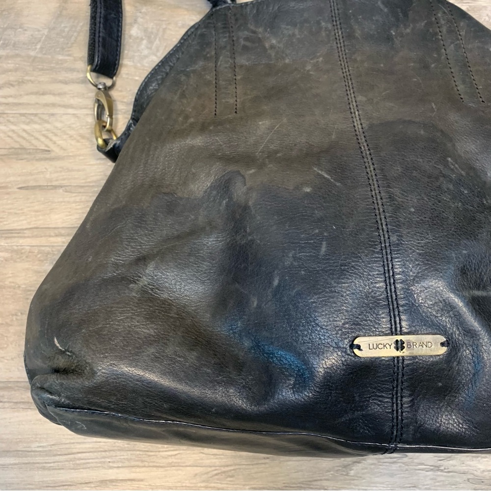 Lucky Brand VTG Leather Distressed Large Slouchy Crossbody Shoulder Bag - Picture 3 of 15